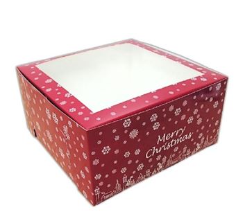 Sweet Vision Square Clear Plastic Cake Box - White Base, Gray Ribbon - 10''  x 10'' x 6 3/4'' - 10 count box